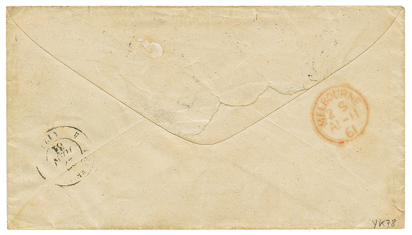 1861 80c(n°17) TB Margé Obl. Sur Enveloppe De PARIS Pour MELBOURNE AUSTRALIE. Destination Rare Avec émission NON DENTELE - 1853-1860 Napoleone III
