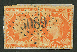 Paire 40c(n°31) Obl. GC 5089 De JAFFA Sur Fragment. Superbe. - Autres & Non Classés