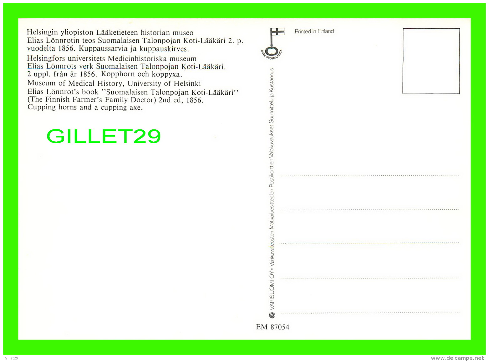 HELSINKI, FINLANDE - MUSEUM OF MEDICAL HISTORY, UNIVERSITY OF HELSINKI- THE FINNISH FARMER'S FAMILY DOCTOR, 1856 - - Finlande