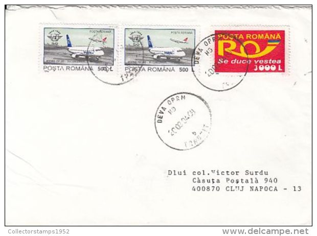67387- PLANE, POST LOGO, STAMPS ON COVER, 2004, ROMANIA - Lettres & Documents