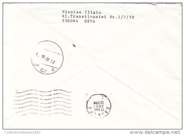 67387- PLANE, POST LOGO, STAMPS ON COVER, 2004, ROMANIA - Storia Postale