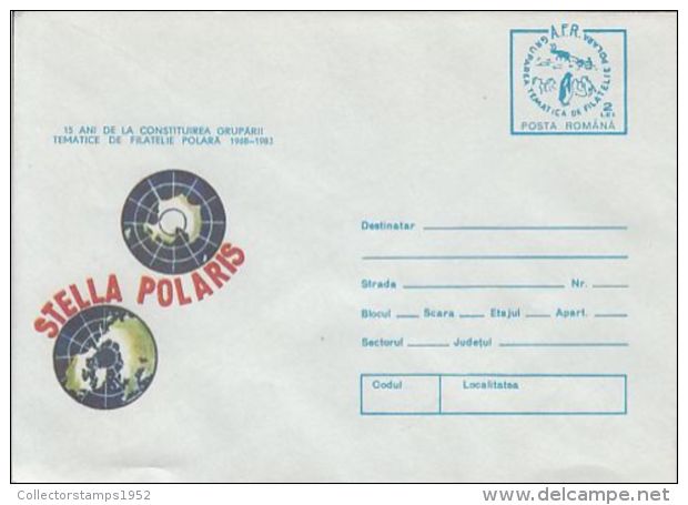 67411- STELLA POLARIS, NORTH AND SOUTH POLES, POLAR PHILATELIC EXHIBITION, COVER STATIONERY, 1983, ROMANIA - Events & Gedenkfeiern