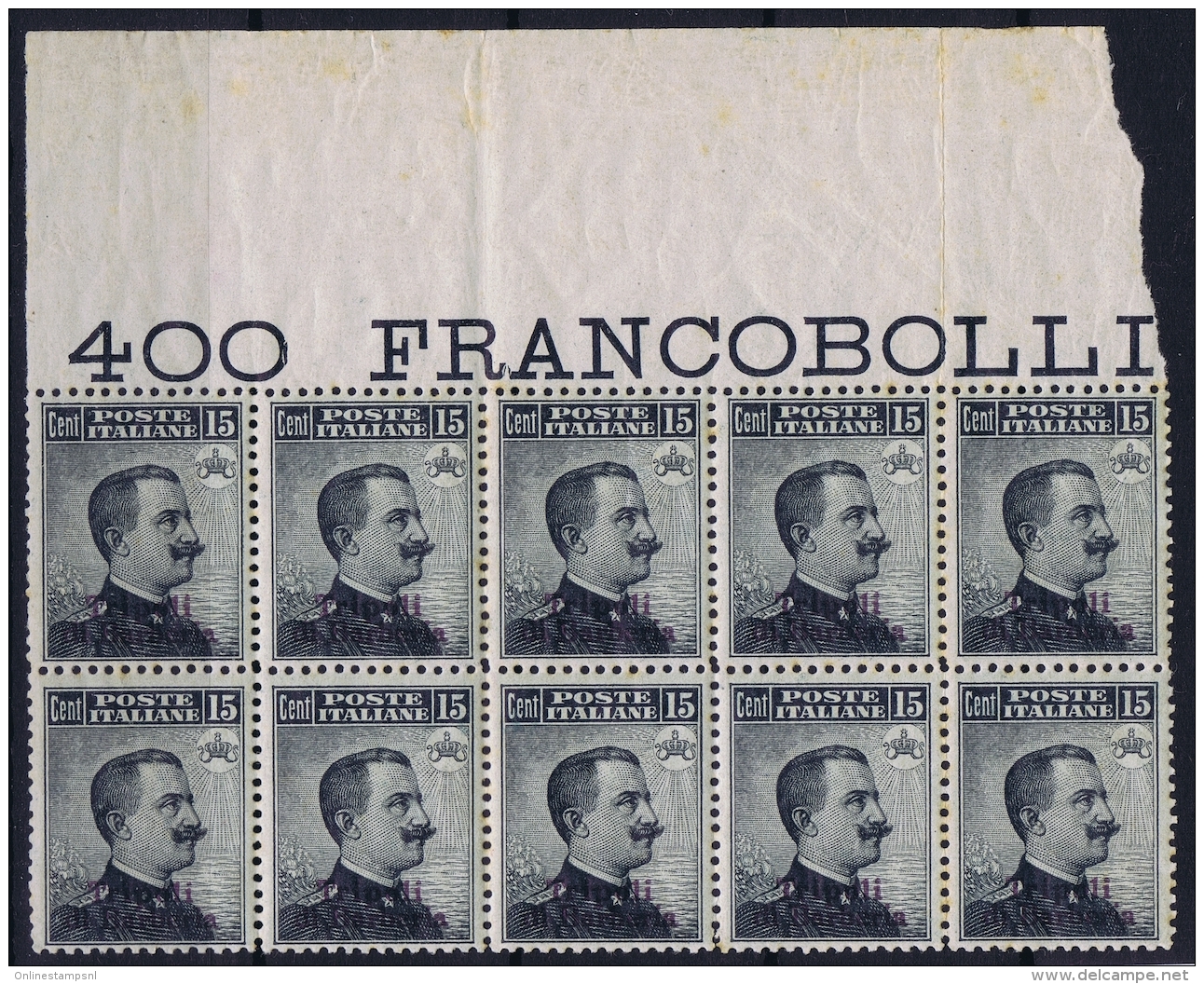 Tripoli Di Barberia  Sa 5  Block Of 10 Postfrisch/neuf Sans Charniere /MNH/**  Sheet Margin - Tripolitania