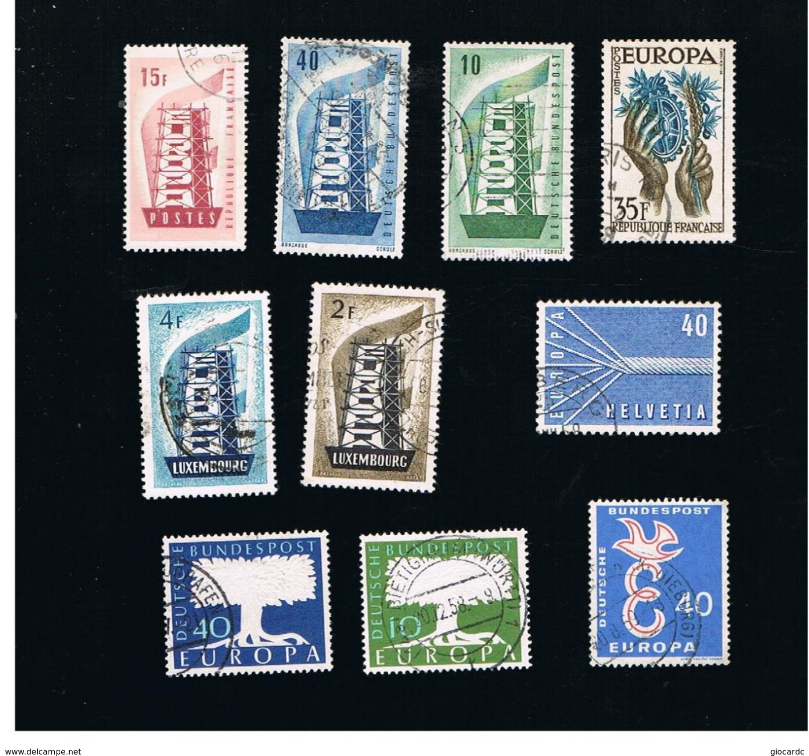 EUROPA CEPT - 1956.1958 LOT OF 10  DIFFERENT STAMPS - USED - 1956