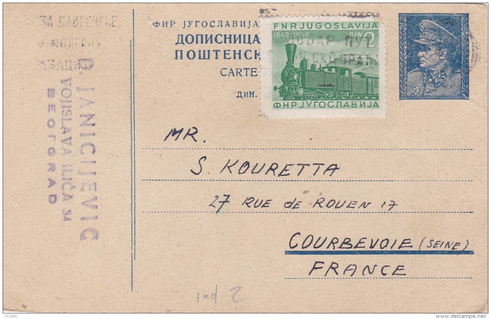 YOUGOSLAVIE : Entier Postal Tito Pour La France Avec Complément - Lettres & Documents