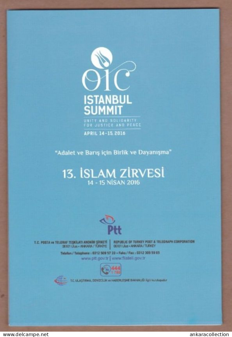 AC - TURKEY PORTFOLIO FDC 2016 13TH ISLAMIC SUMMIT UNIT & SOLIDARITY FOR JUSTICE AND PEACE 14-15 APRIL 2016 - Covers & Documents