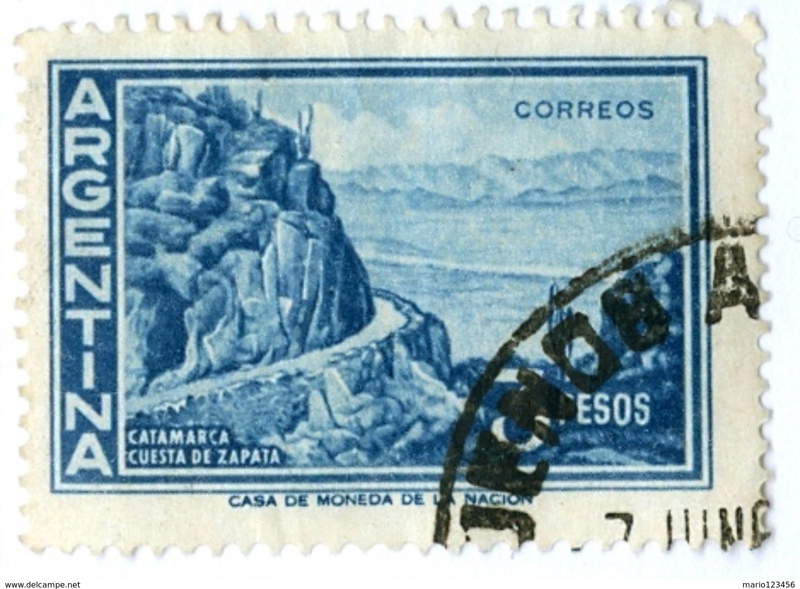 ARGENTINA, PAESAGGI, LANDSCAPES, CUESTA DE ZAPATA, 1960, FRANCOBOLLI USATI Scott 693 - Gebruikt