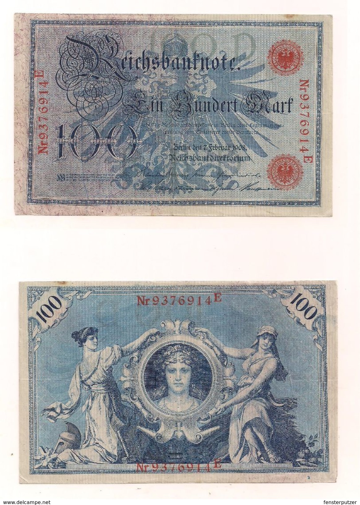 1 Gebrauchte Banknote Laut Abbildung 100 Mark 7.2.1908 Rote Serie, Halb Blasser Adler - 100 Mark