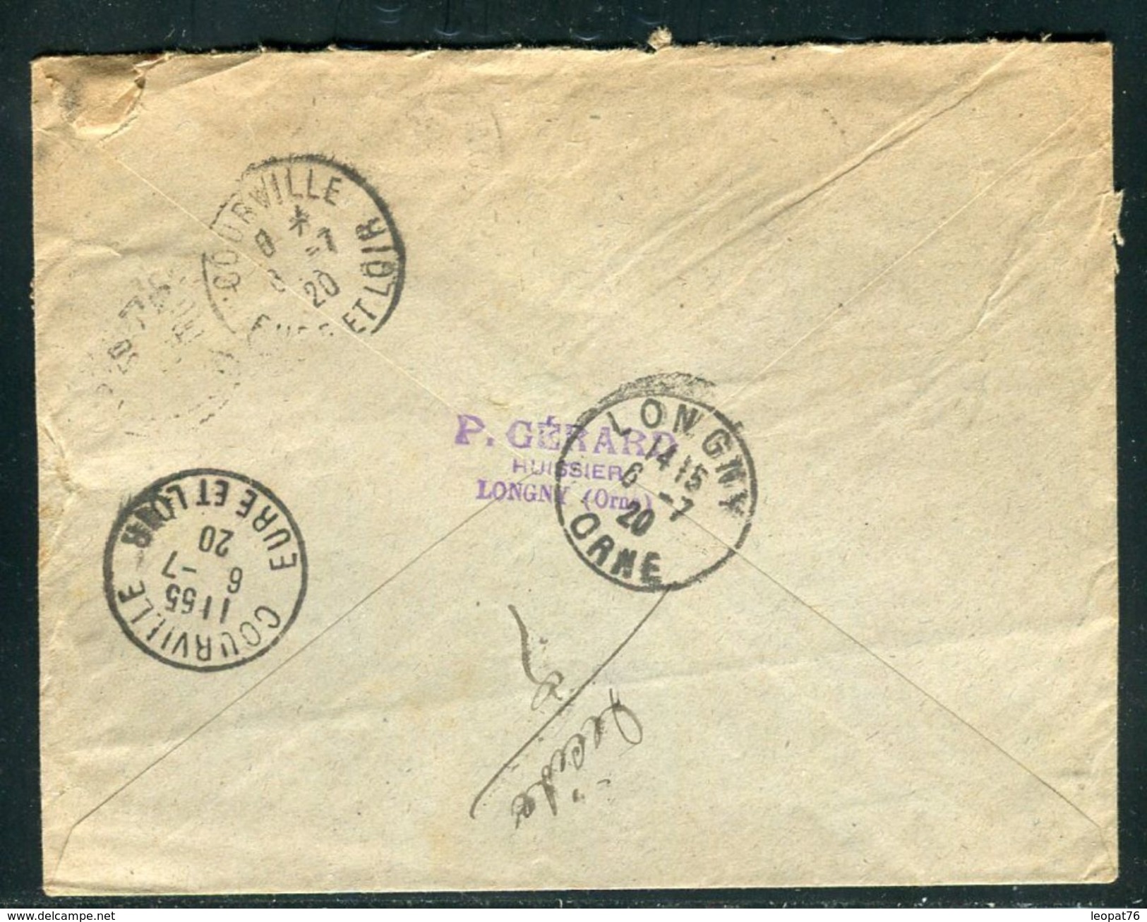 France - Enveloppe De Longny Pour Courville En 1920 Et Retour, Affr. Semeuse Millésime O- Ref N 255 - 1877-1920: Période Semi Moderne