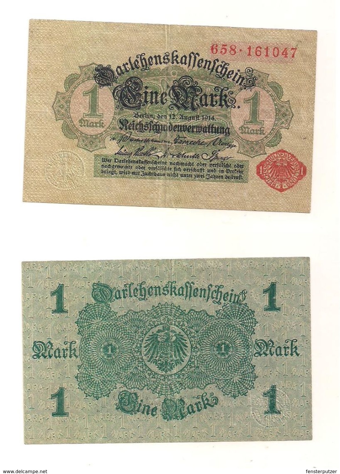1 Gebrauchte Banknote Laut Abbildung 1 Mark 12.8.1914 Rote Serie - Altri & Non Classificati