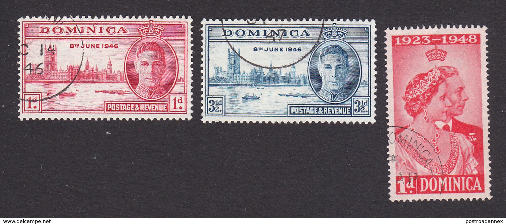 Dominica, Scott #112-114, Used, Peace Issue, Silver Wedding, Issued 1946-48 - Dominique (...-1978)