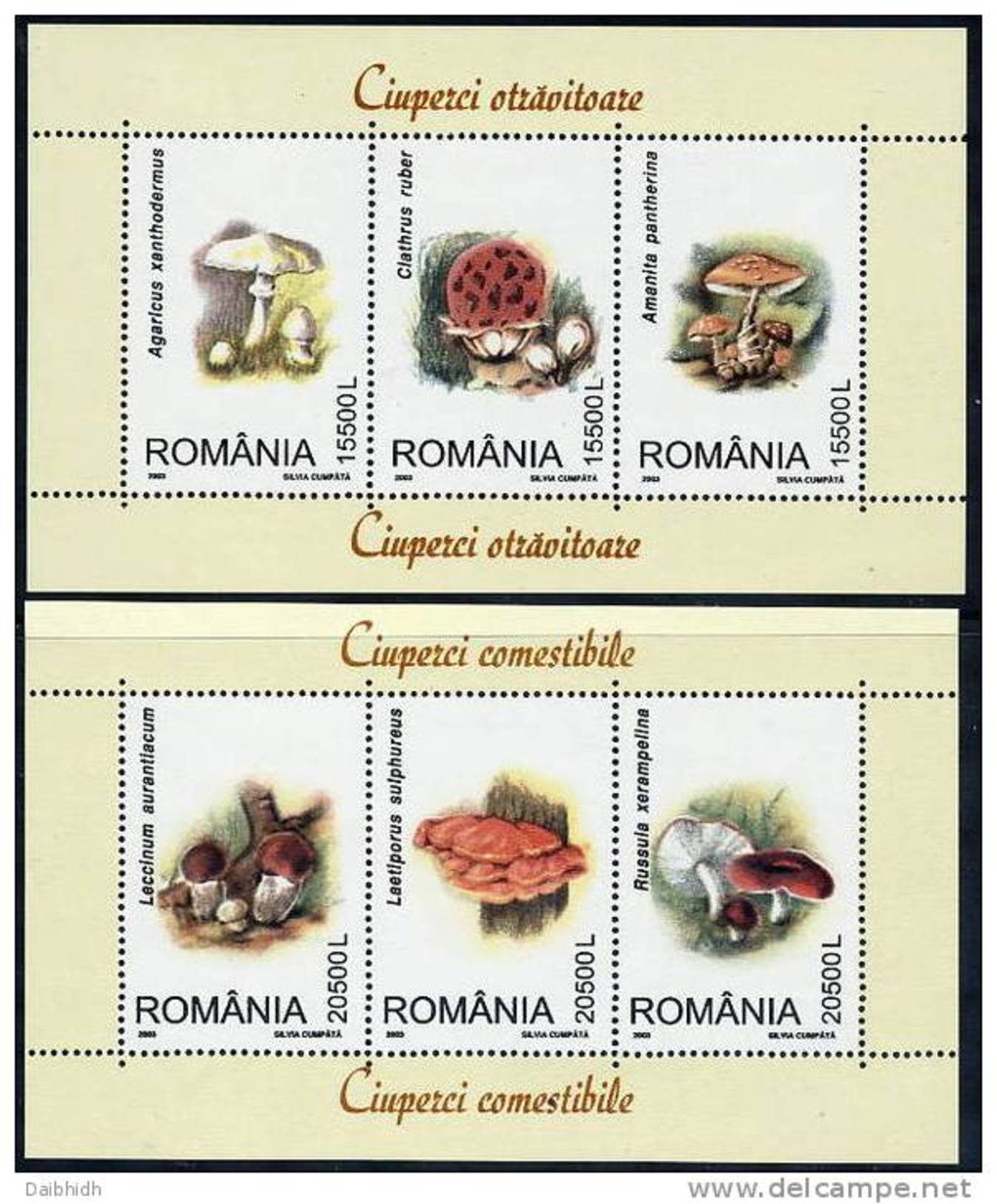 ROMANIA 2003 Edible Fungi Blocks MNH / **.  Michel Blocks 332-33 - Blocks & Sheetlets