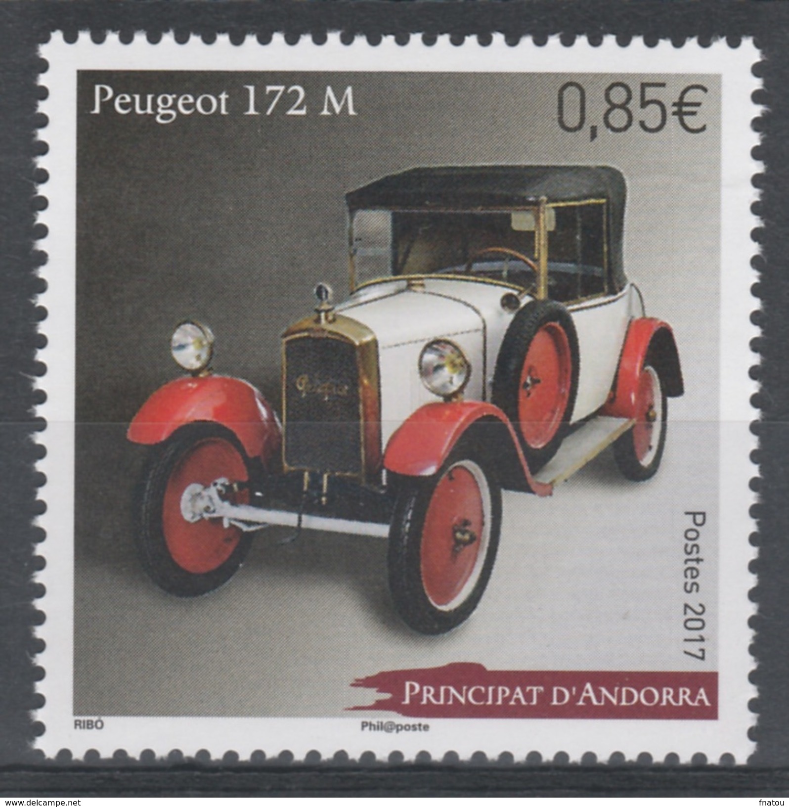 Andorra (French Adm.), Old Car, Peugeot 172 M, 2017, MNH VF - Unused Stamps