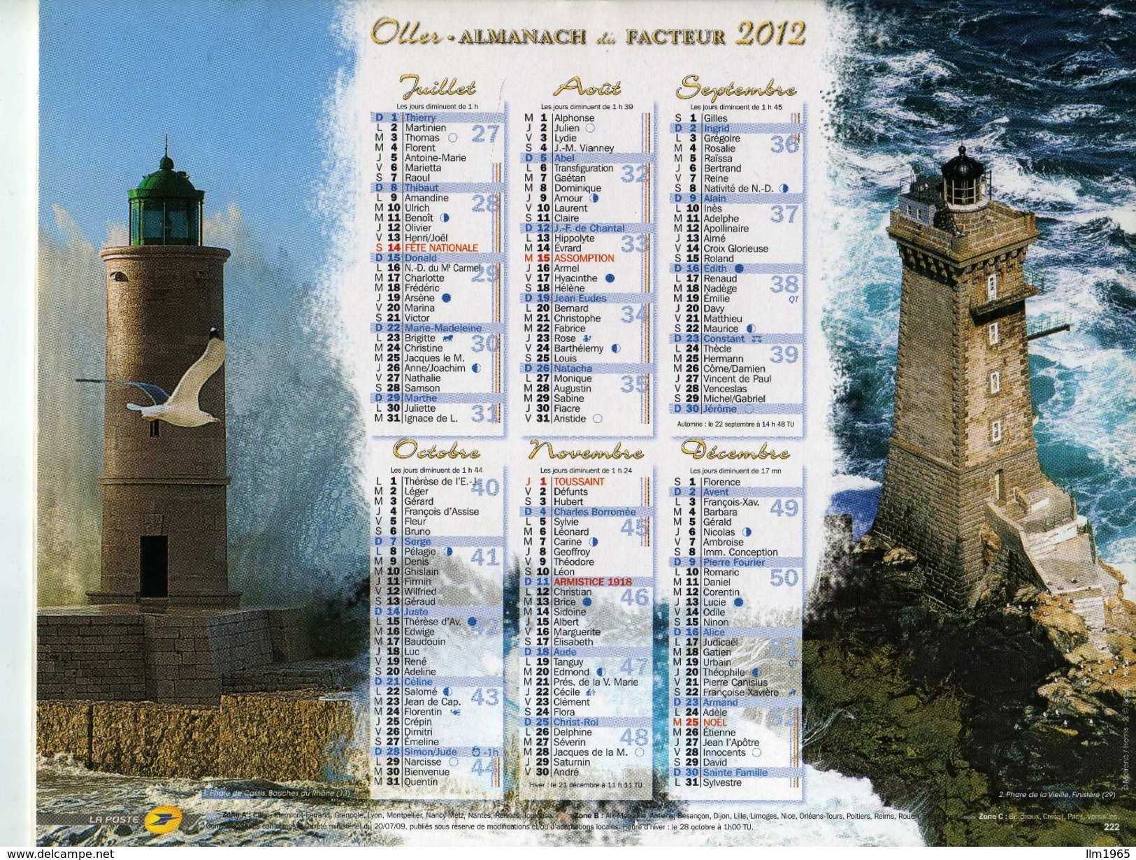 Calendrier Almanach La Poste PTT 2012 LES PHARES - Grand Format : 1991-00