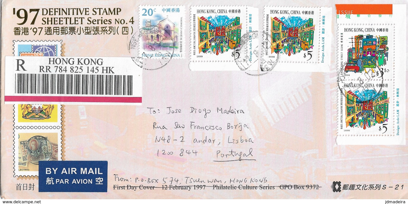 Hongkong Registered Cover To Portugal - Brieven En Documenten