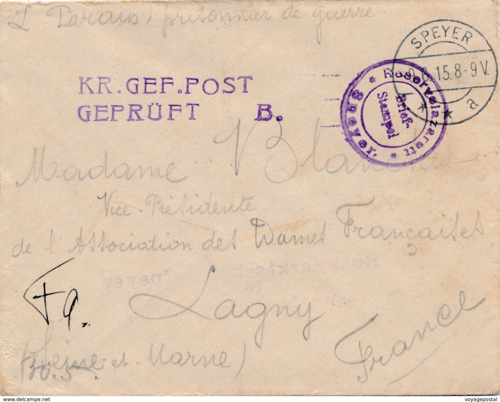 Reserve Lazarett Speyer Geprüft Hopital - Guerra De 1914-18