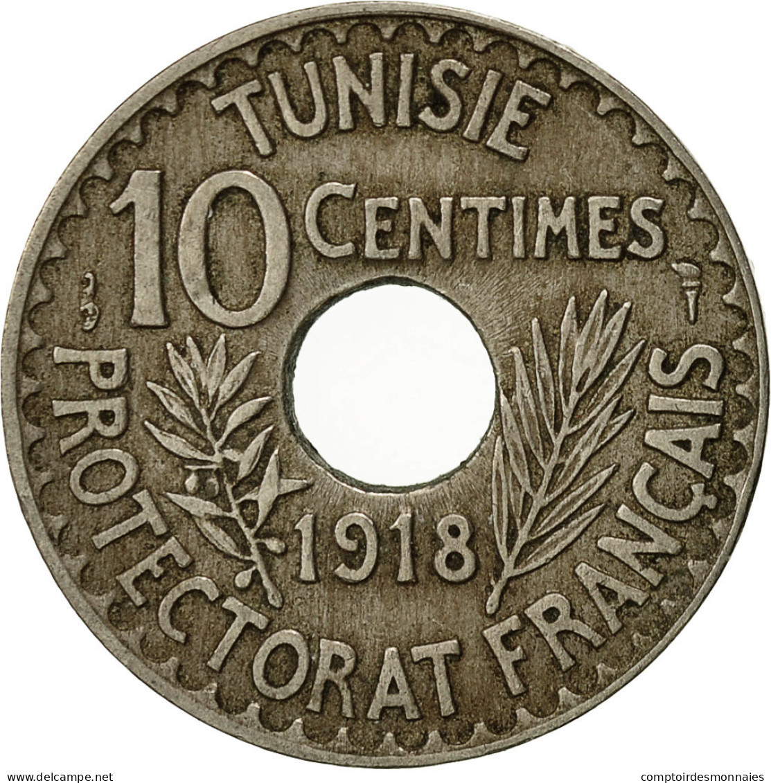 Monnaie, Tunisie, Muhammad Al-Nasir Bey, 10 Centimes, 1918, Paris, TTB - Tunisie