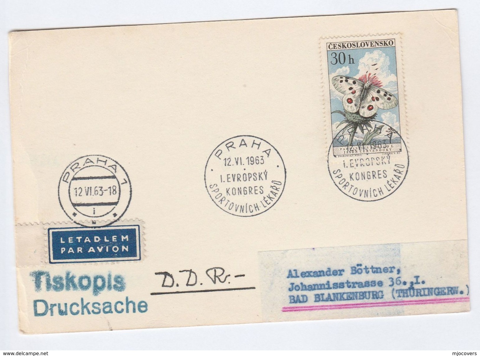 1963 EUROPEAN SPORT CONGRESS Czechoslovakia SPECIAL FLIGHT COVER Card Butterflies Butterfly Insect Stamps Aviation - Other & Unclassified