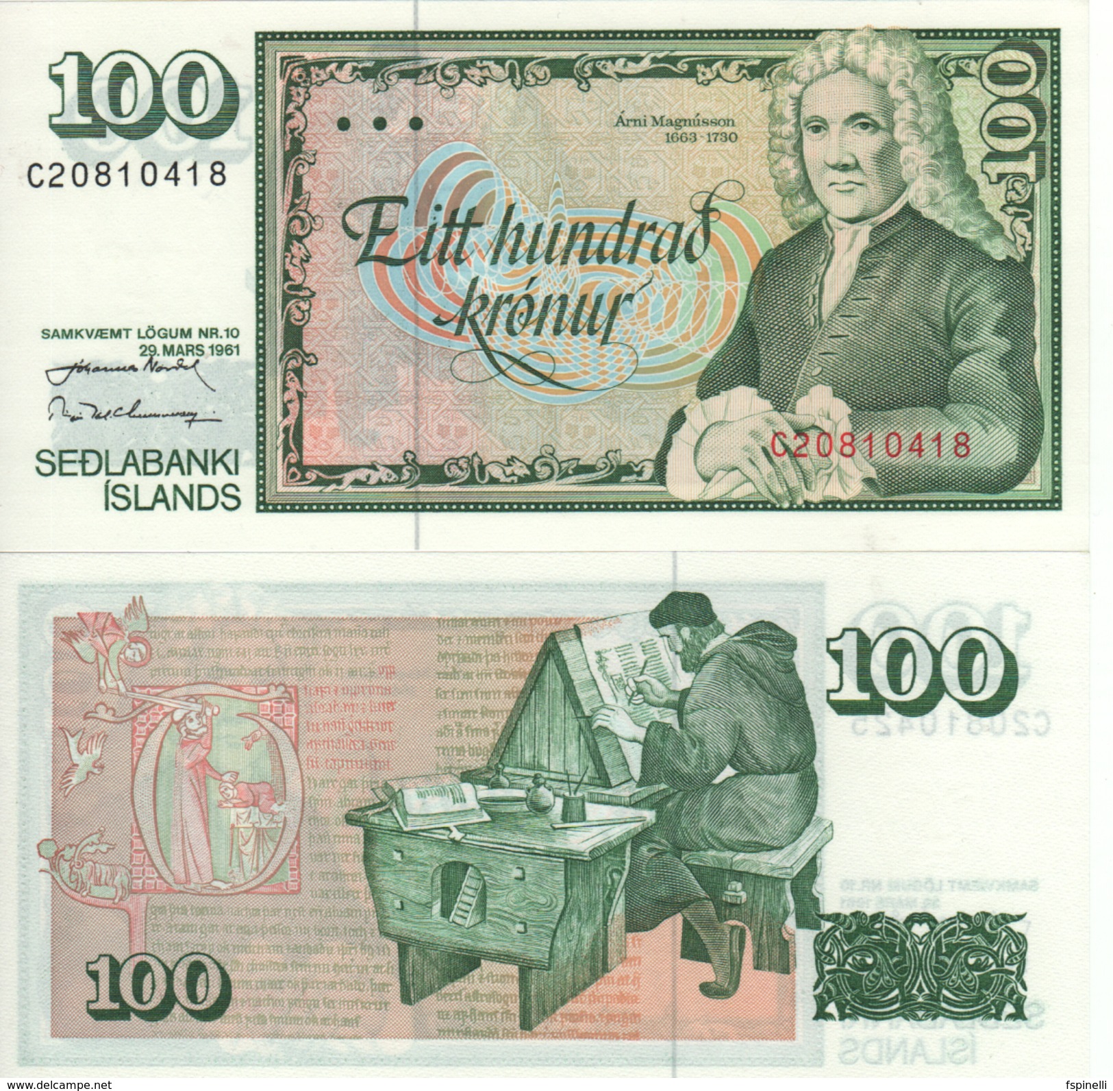 ICELAND  100 Kronur   P50    Dated  29.3.1961 - Iceland