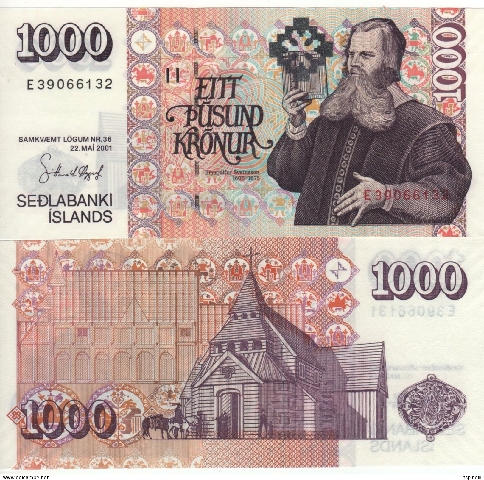 ICELAND  1'000 Kronur   P59b    Dated  22.5.2001   1 Sign. - Iceland