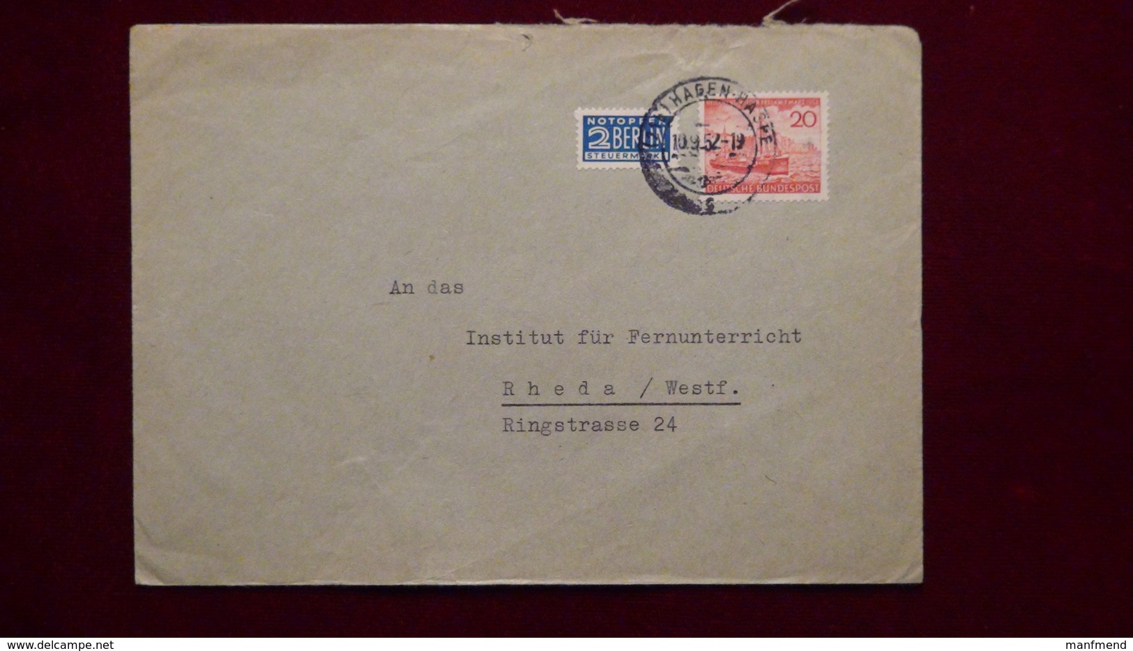 Germany - 1952 - Mi:DE 152, Sn:DE 690, Yt:DE 37  On Envelope - Look Scan - Briefe U. Dokumente