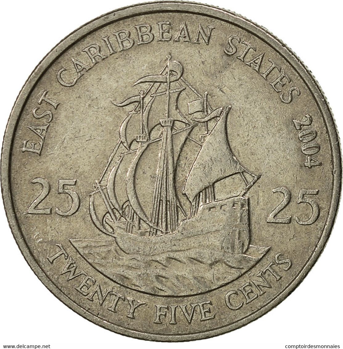 Monnaie, Etats Des Caraibes Orientales, Elizabeth II, 25 Cents, 2004, British - Caraïbes Orientales (Etats Des)