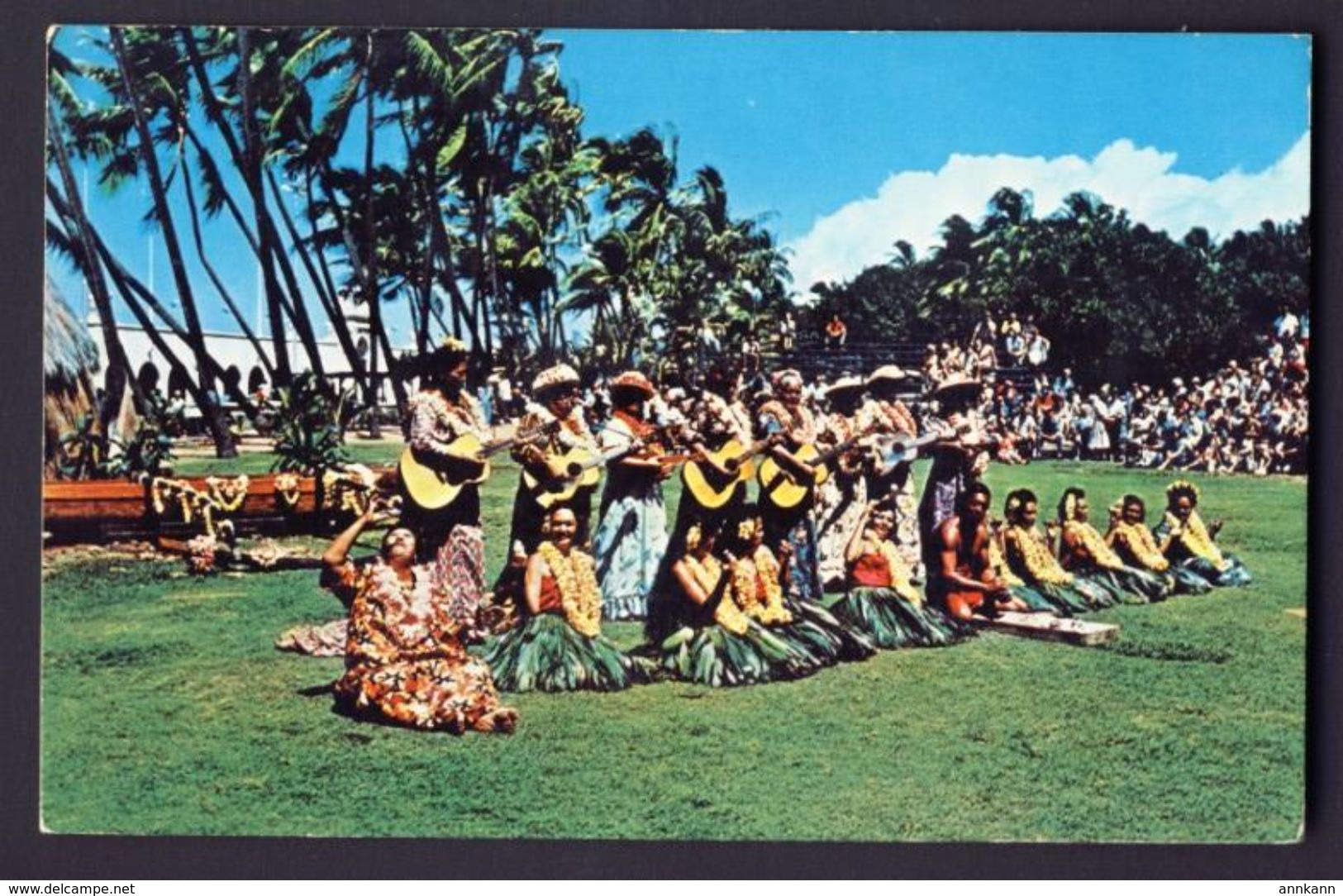 HULA DANCERS ~ Kodak Hula Show Kapiolani Park Hawaii ~ Women, Grass Skirts, Lei ~ Honolulu Hawaii 1966 - Honolulu