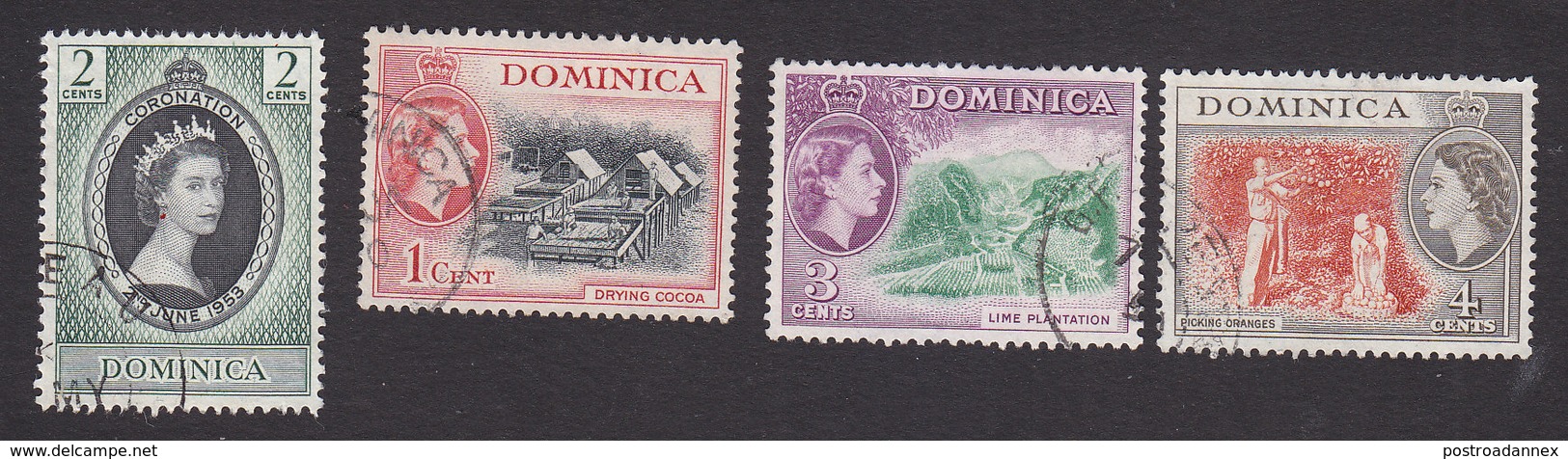 Dominica, Scott #141, 143, 145-146, Used, Elizabeth II And Scenes Of Dominica, Issued 1953-54 - Dominica (...-1978)