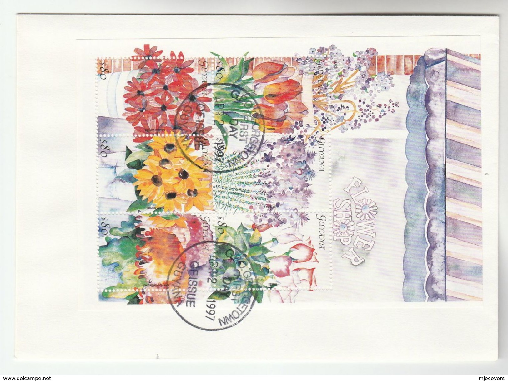 1997 GUYANA  FDC Miniature Sheet FLOWERS Flower Shop Cover - Other & Unclassified