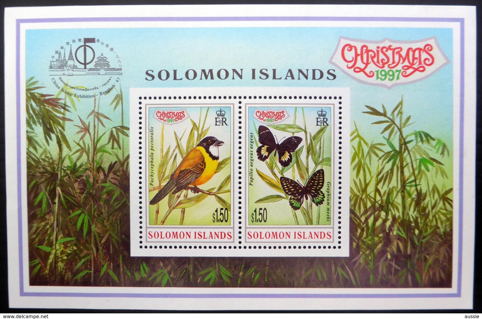 Salomon Solomon Islands 1997 Yvertn° Bloc 49 *** MNH Cote 7 Euro Faune Oiseaux Papillons Noël - Andere & Zonder Classificatie