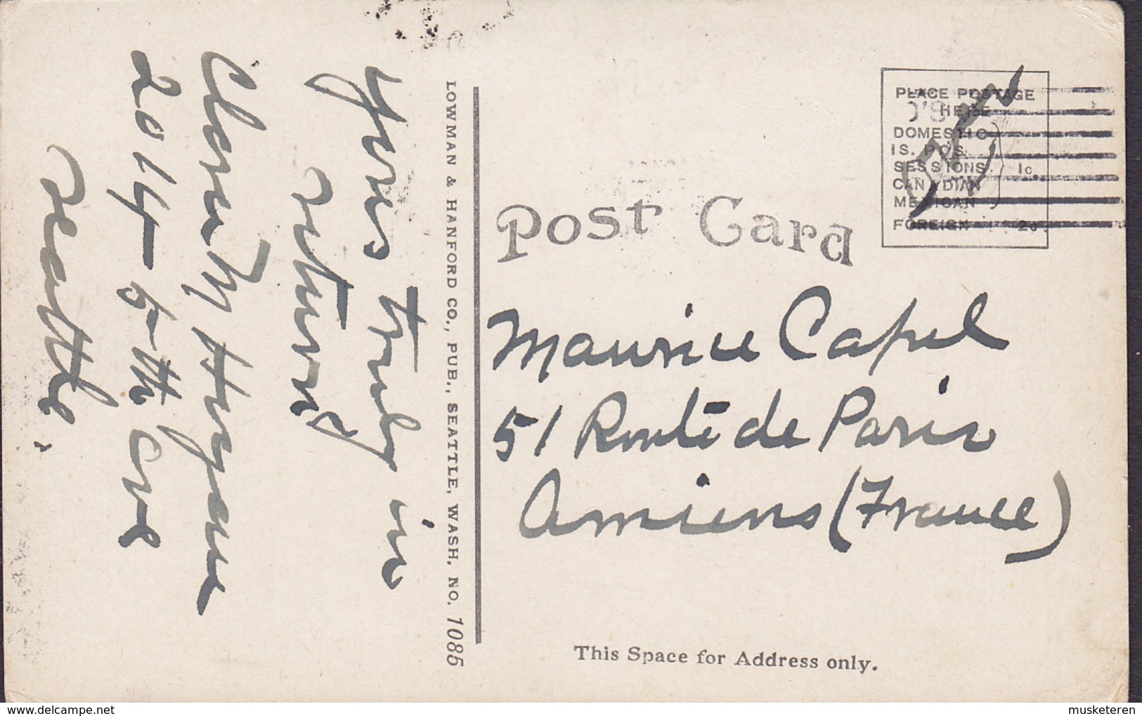 United States PPC Sitka, Alaska Taken From Mission Buildings Frontside Franking 1906? Lowman & Hanford Co. No. 1085 (2 S - Sitka