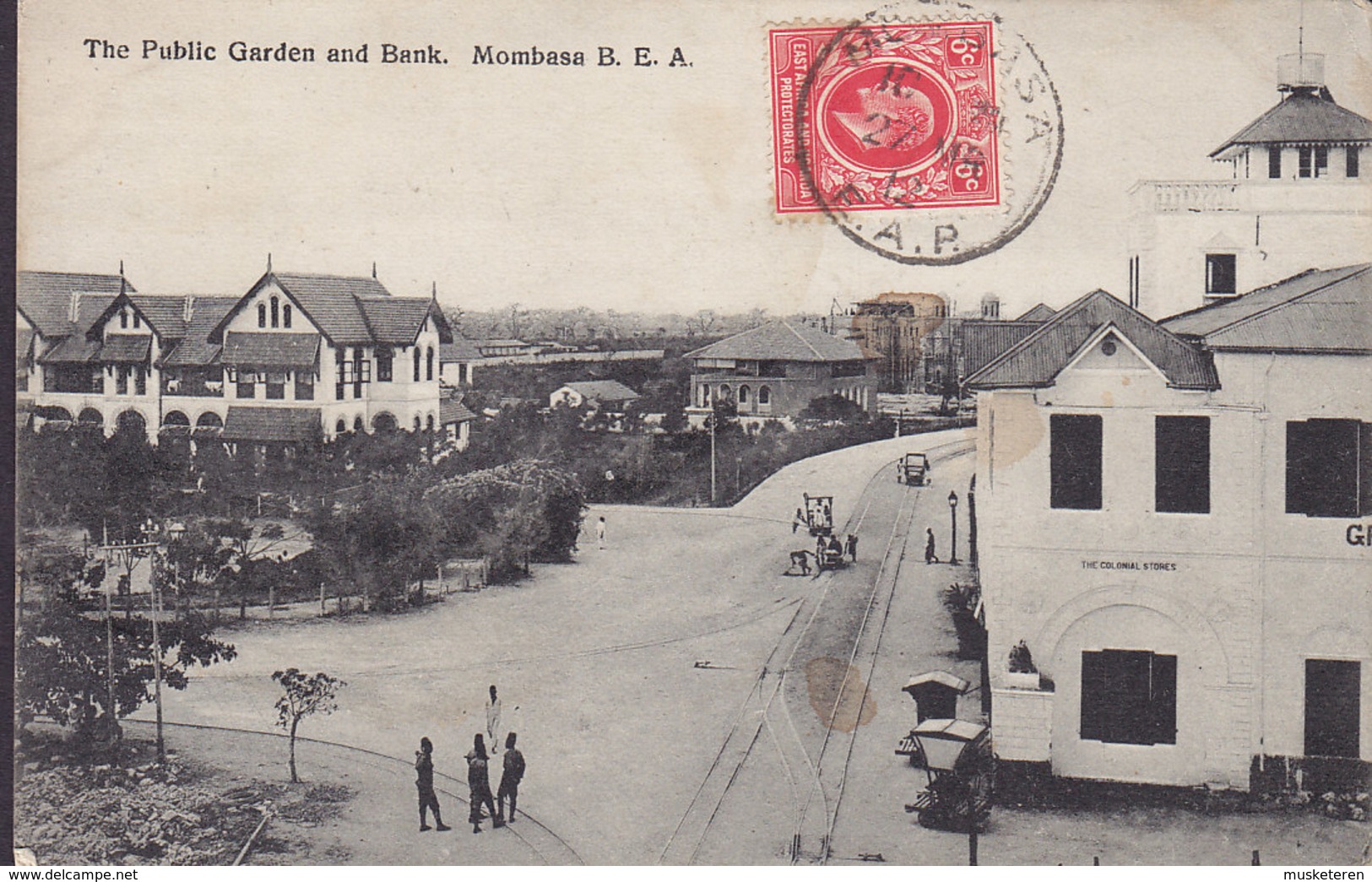 British East Africa PPC The Public Garden And Bank, Mombasa B. E. A. Frontside Franking MOMBASA 1912 (2 Scans) - Kenia