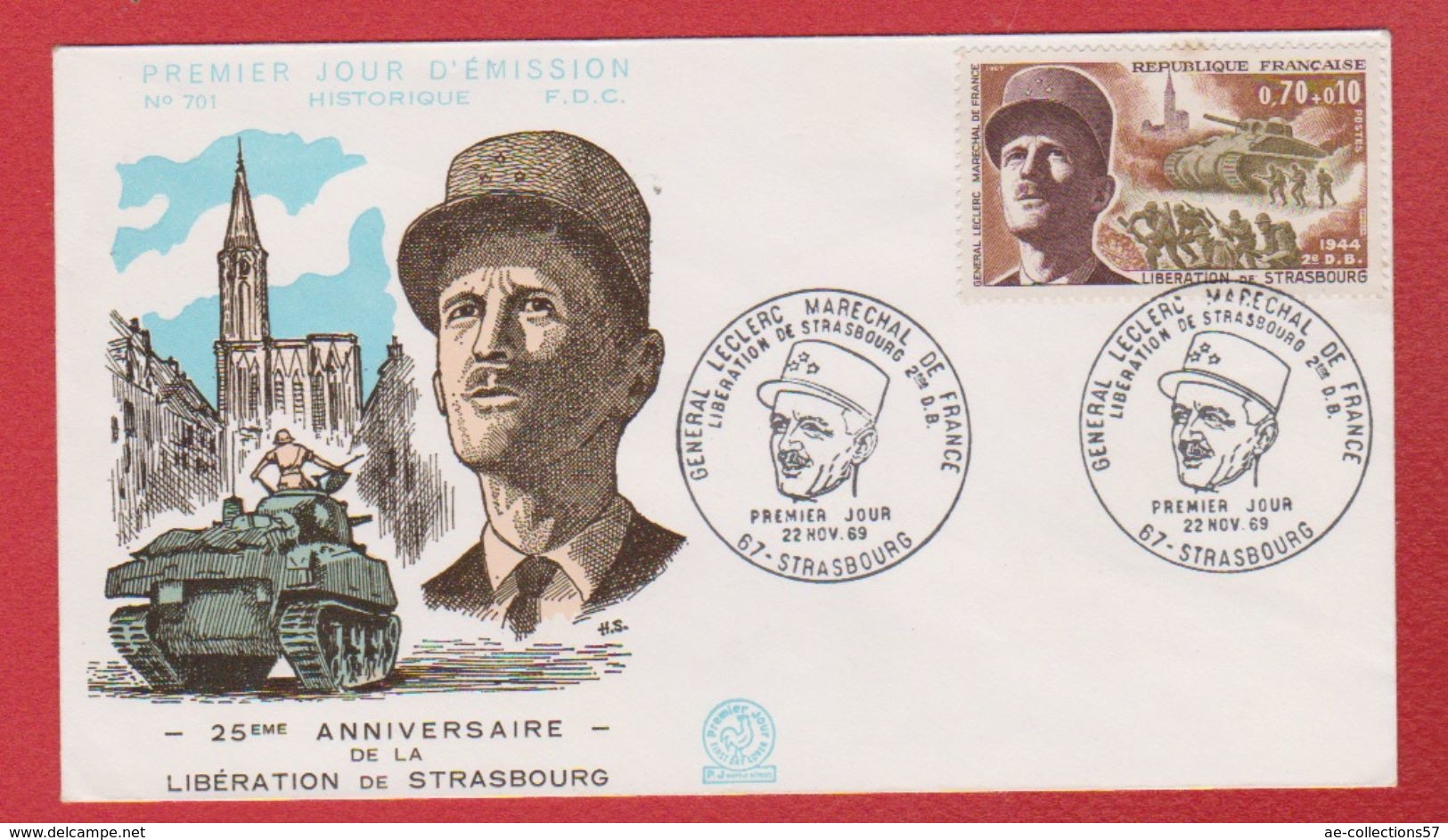 Enveloppe Premier Jour /  N 701 / 25 ème Anniversaire De La Libération De Strasbourg /  22 - 11 - 1969 - 1960-1969