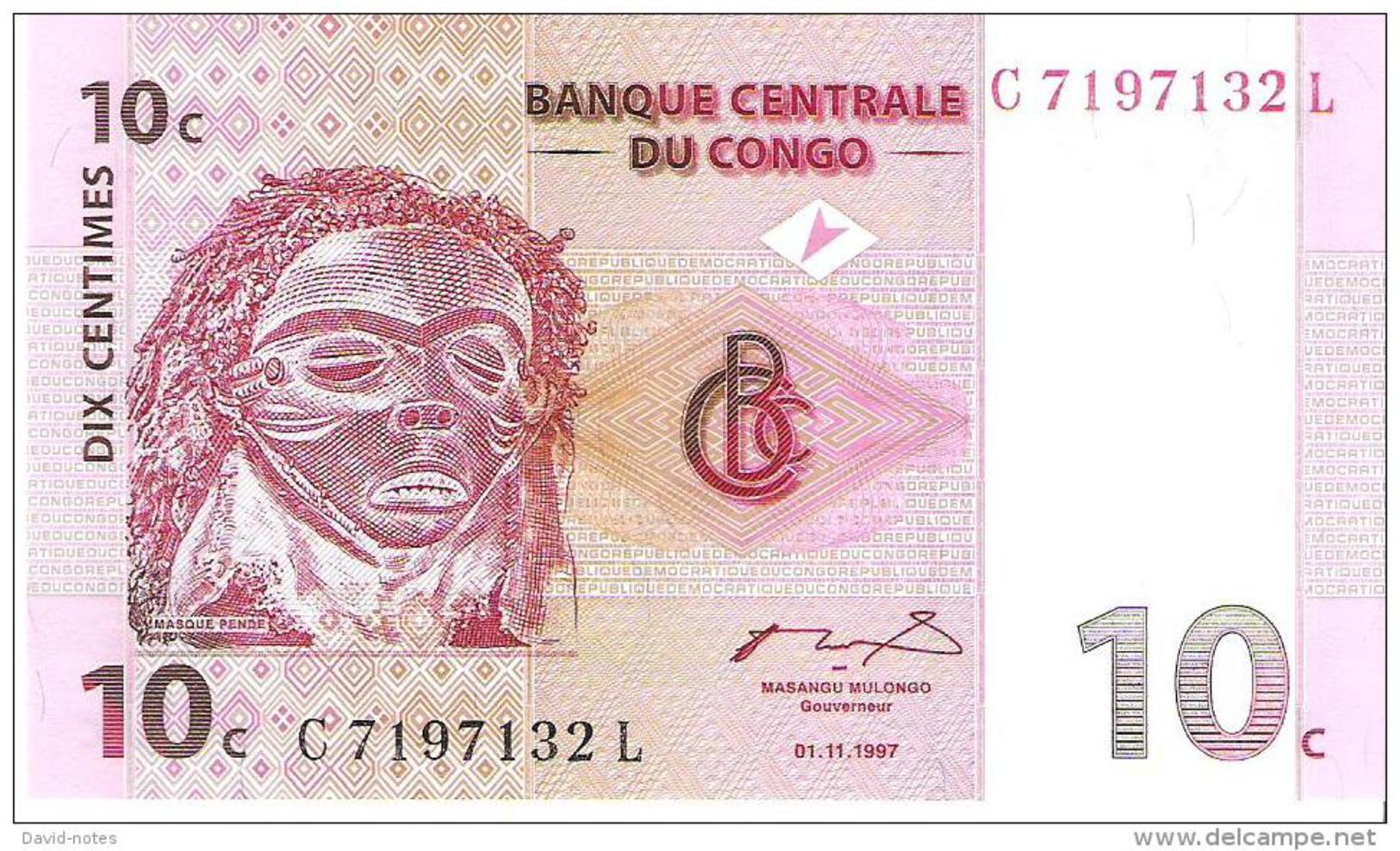 Congo - Pick 82 - 10 Centimes 1997 - Unc - Repubblica Democratica Del Congo & Zaire