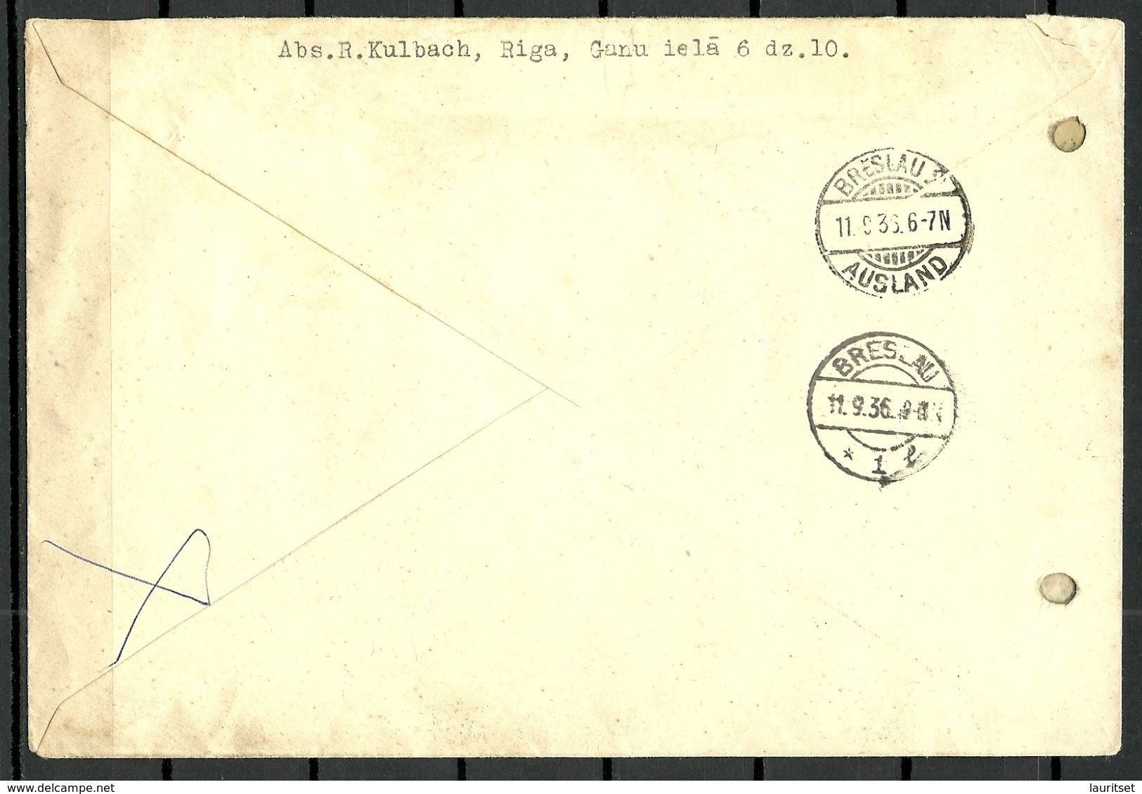 LETTLAND Latvia 1936 Air Mail Letter Flugpost Michel 228  - 231 A Nach Deutschland Selten! Ankunftstempel! - Letland