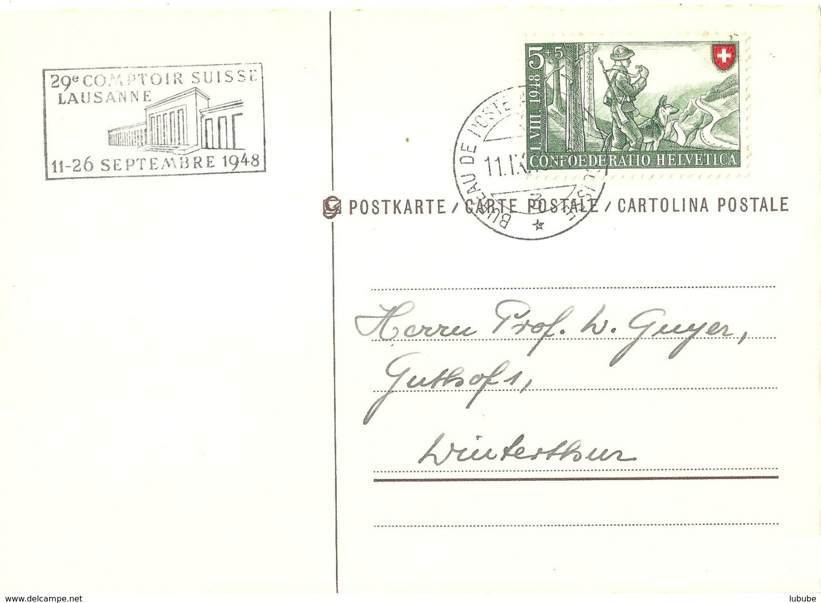 Sonderstempel  "29e Comptoir Suisse, Lausanne"              1948 - Covers & Documents