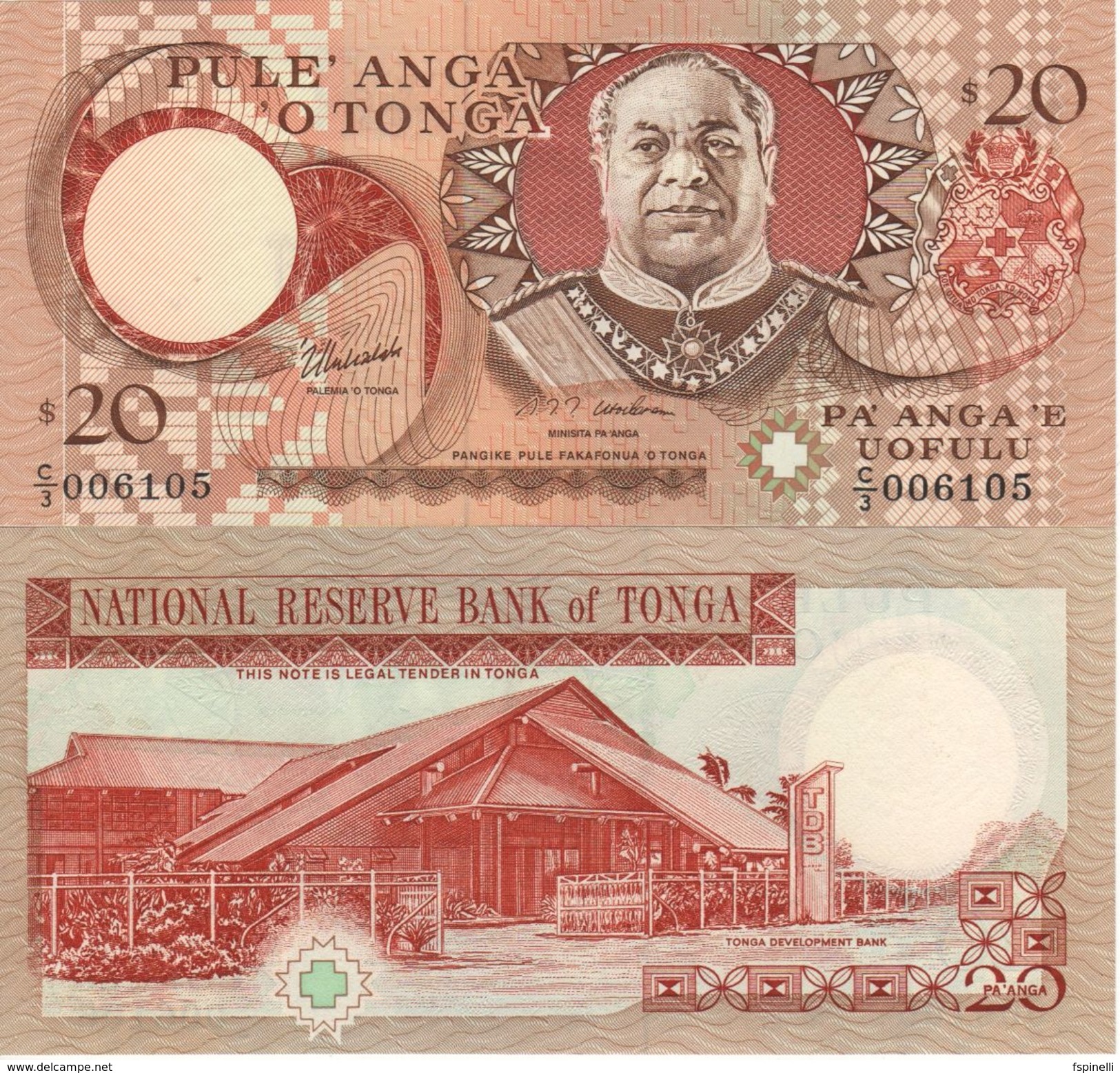 TONGA     20   PAANGA     P35c     ( ND   1995 ) - Tonga