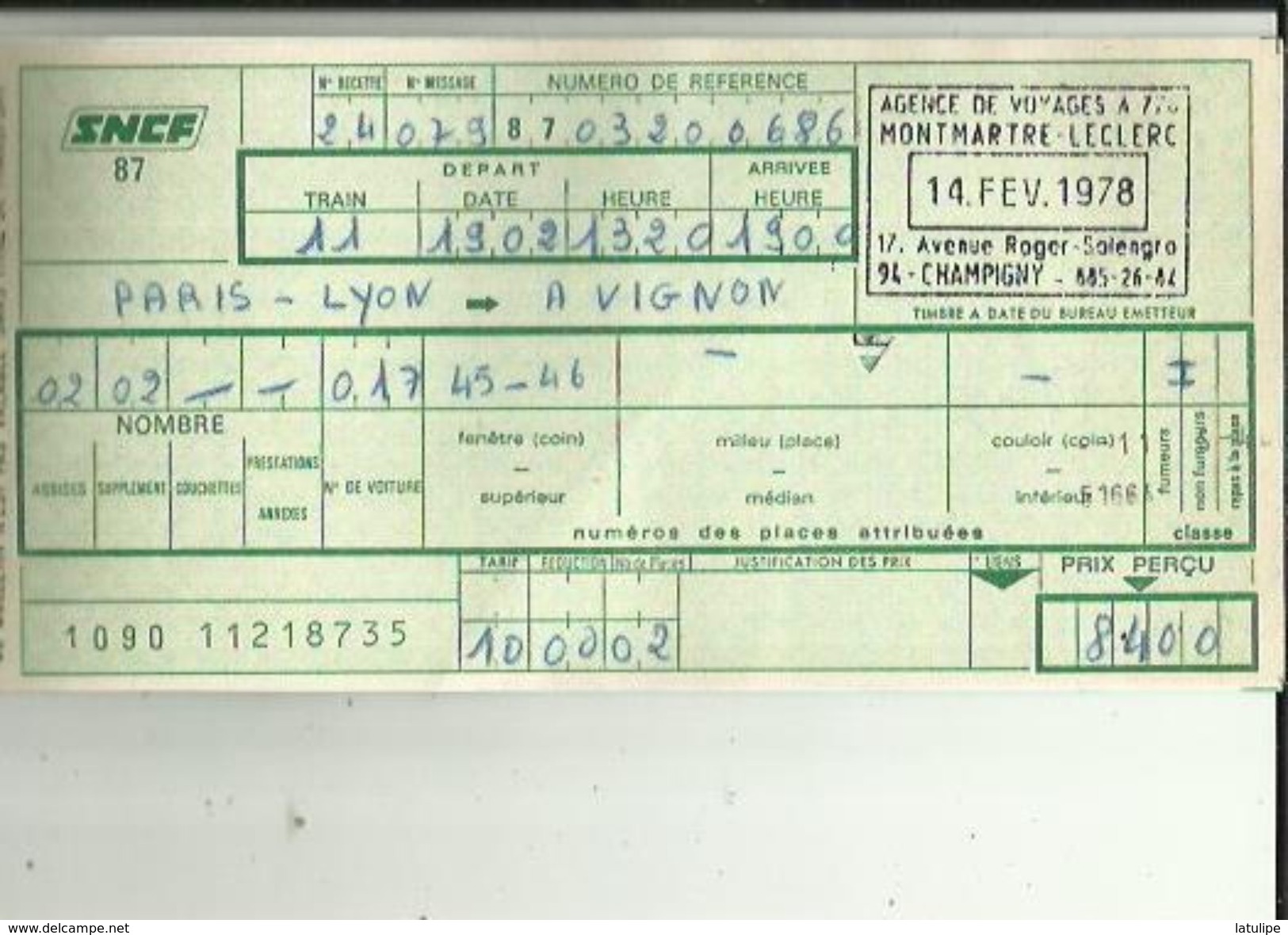 Titre De Transports _Agence De Voyages MONTMARTRE-LECLERC A Champigny 94 Du 14-02-1978-4 Billets - Europe