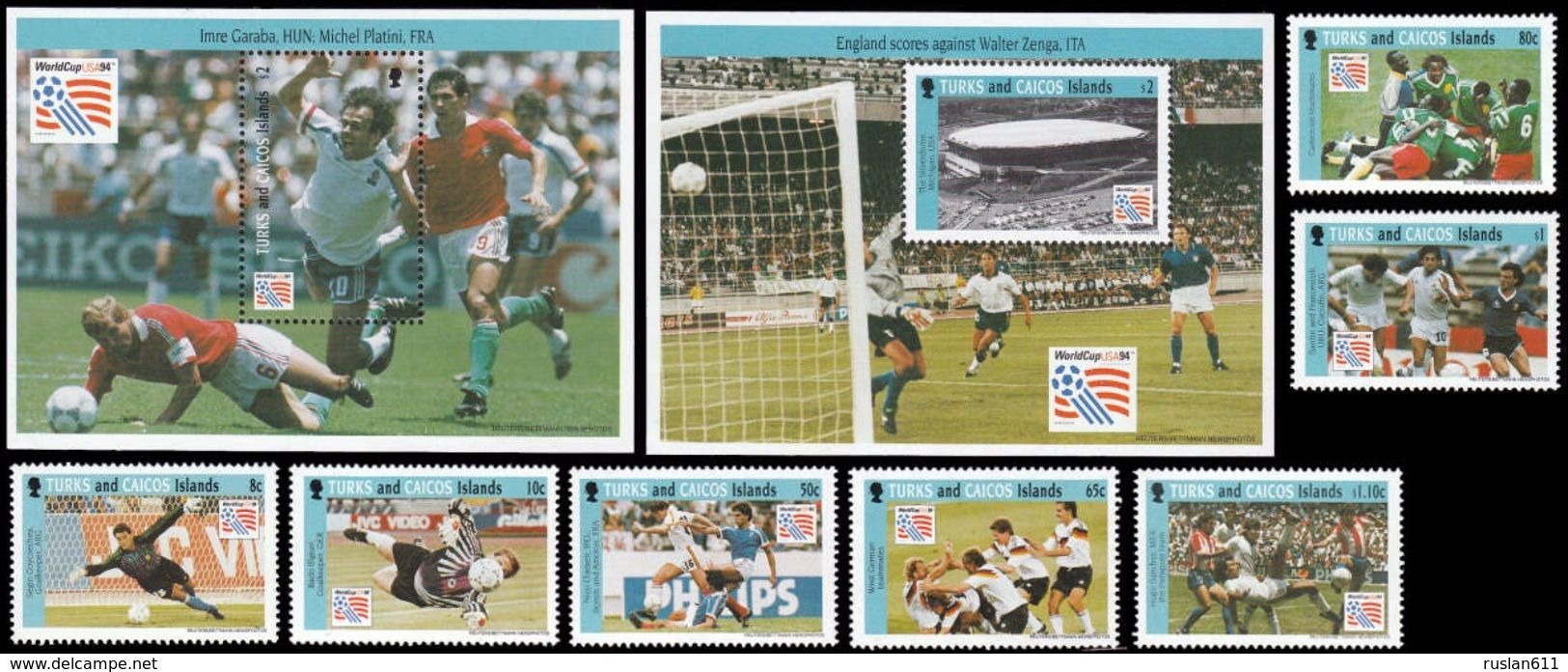 Soccer Football Turks And Caicos #1146/52 + Bl 134/5 1994 World Cup In The USA MNH ** - 1994 – USA