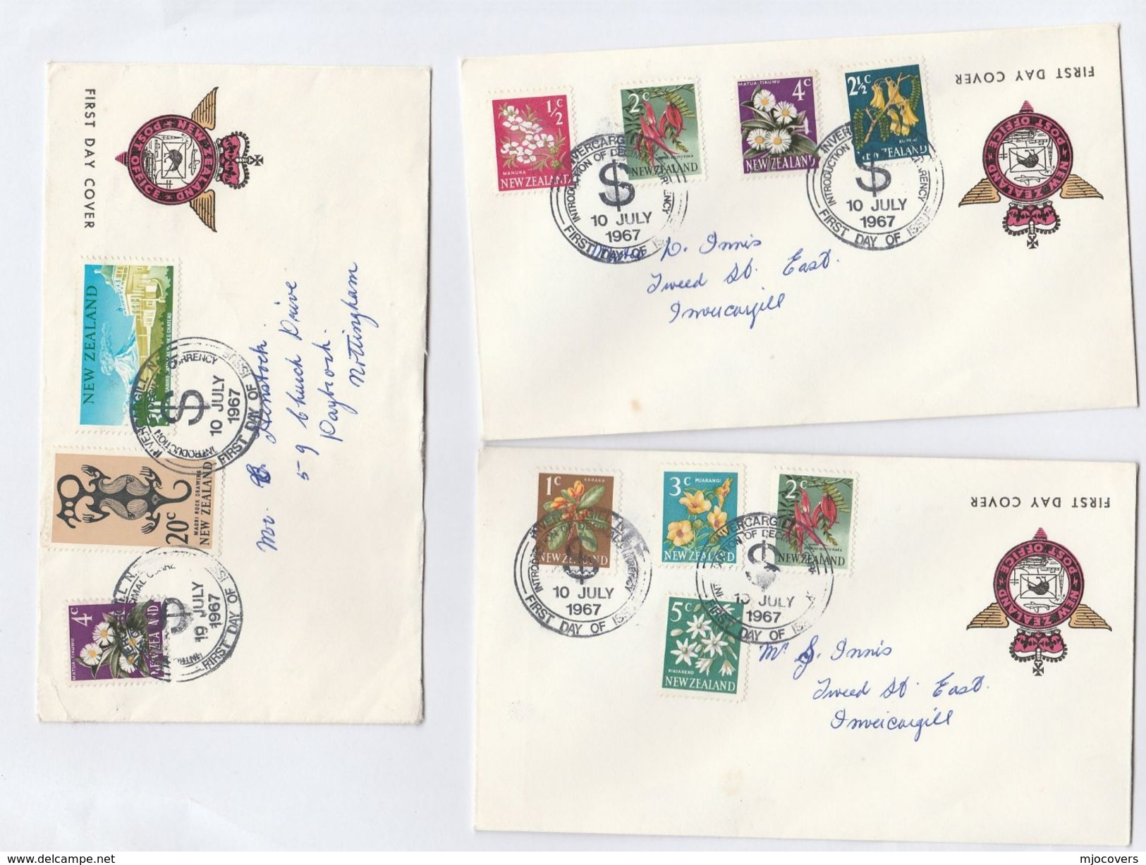1967 NEW ZEALAND Different  FDC Decimal Stamps Cover Flowers Flower - FDC