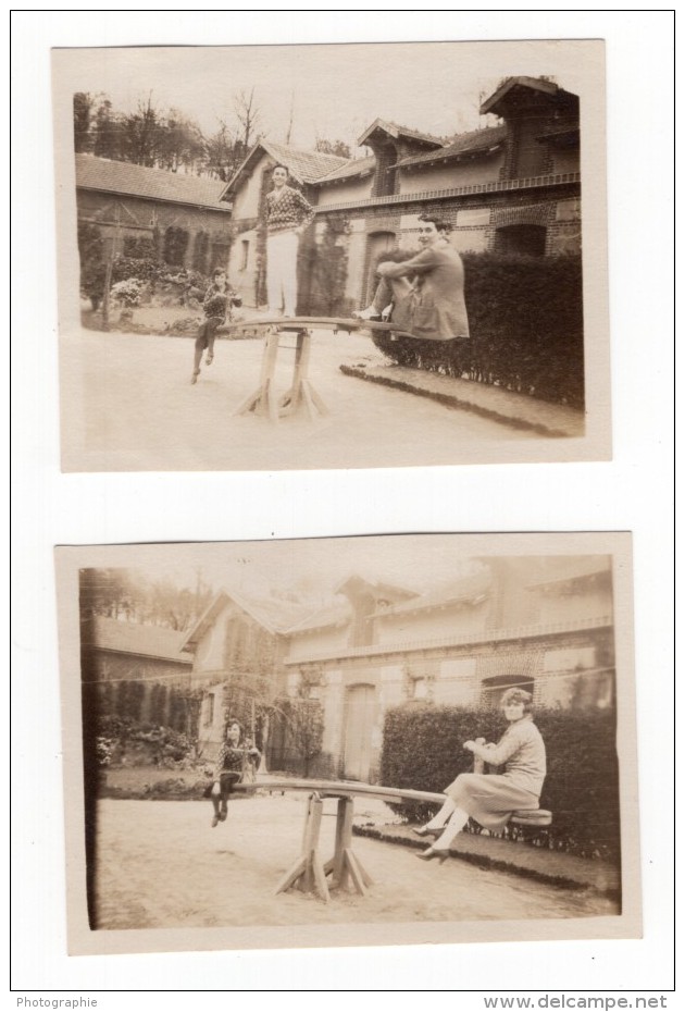 France Couple Sur Balançoire Tape-cul Maison De Campagne 2 Anciennes Photos Amateur 1920 - Other & Unclassified