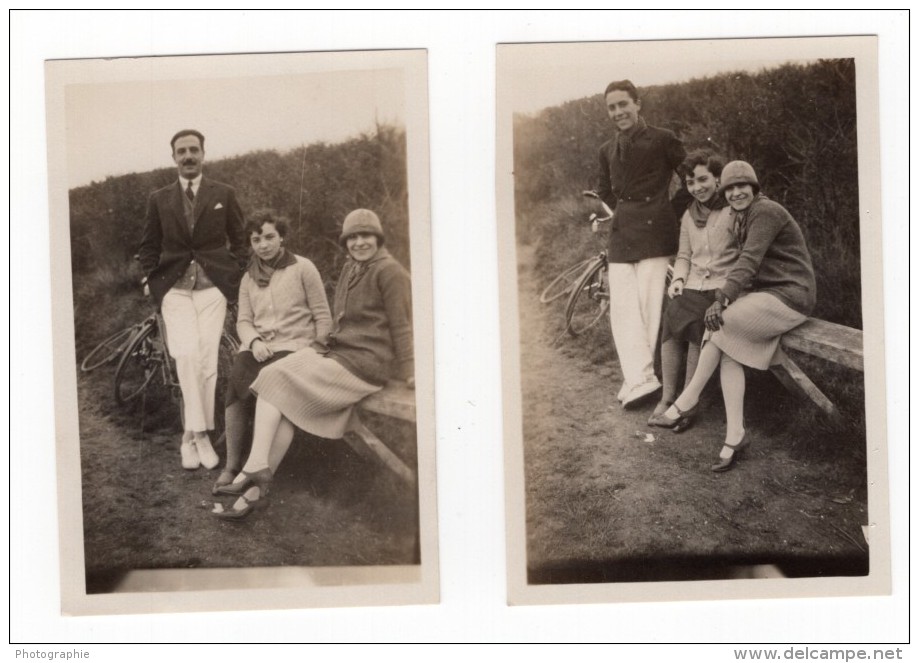 France Groupe Assis Sur Un Banc A La Campagne 2 Anciennes Photos Amateur 1920 - Other & Unclassified