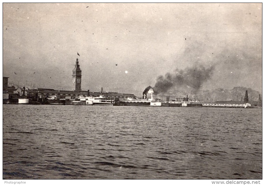 Californie San Francisco Ferry Building &amp; Docks Ancienne Photo Amateur 1920 - Other & Unclassified