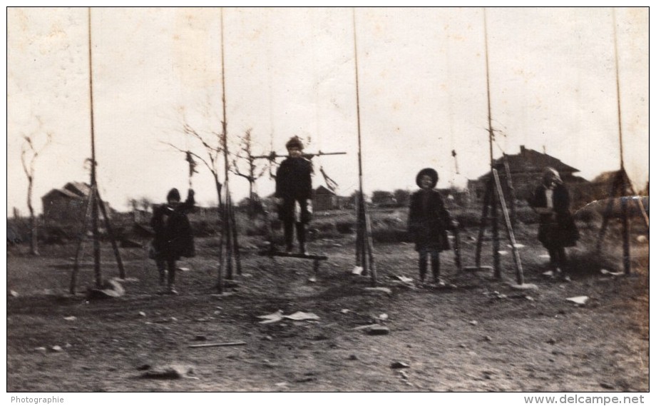 USA Aire De Jeux Pour Enfants Balancoires Children Playground Ancienne Photo Amateur 1920 - Other & Unclassified