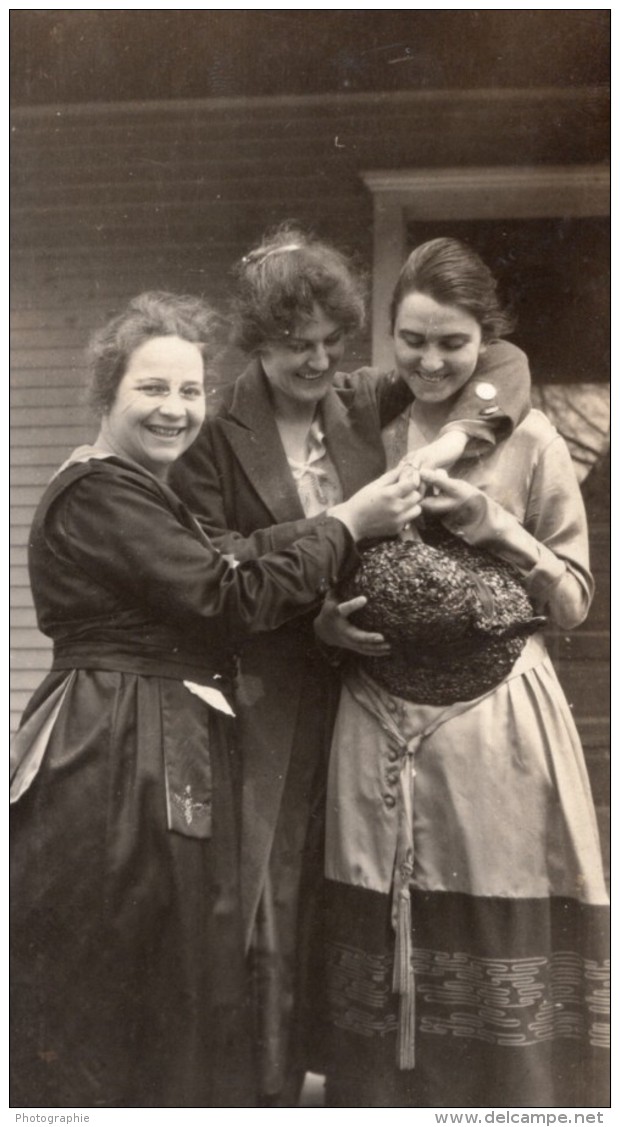 USA 3 Femmes Amies Posant Belle Bague 2 Anciennes Photos Amateur 1920 - Other & Unclassified