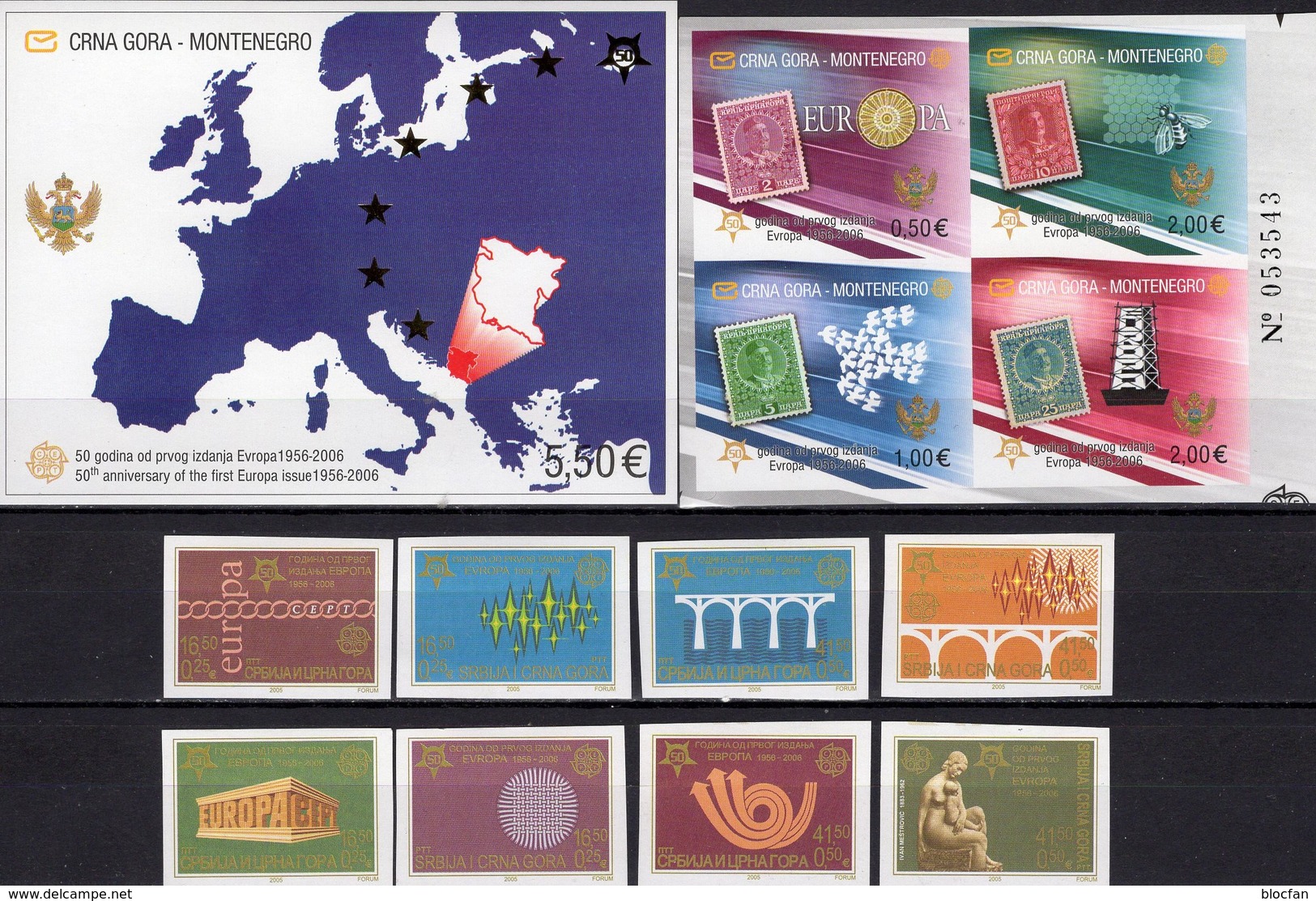 EUROPA 1956-2006 Serbia 3257/4 B,Montenegro 108/1B+Bl.3 ** 120€ Stamps On Stamp S/s History Sheets Bf 50 Years CEPT - Serbie