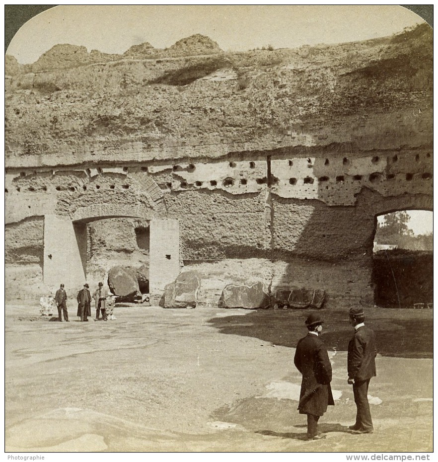 Italie Rome Roma Thermes De Caracalla Ancienne Photo Stereo Underwood 1900 - Stereoscopic