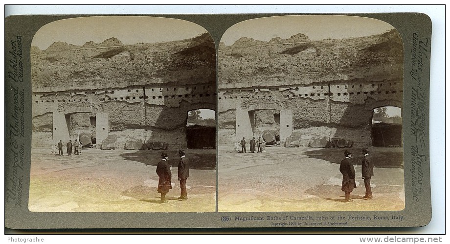 Italie Rome Roma Thermes De Caracalla Ancienne Photo Stereo Underwood 1900 - Stereoscopic