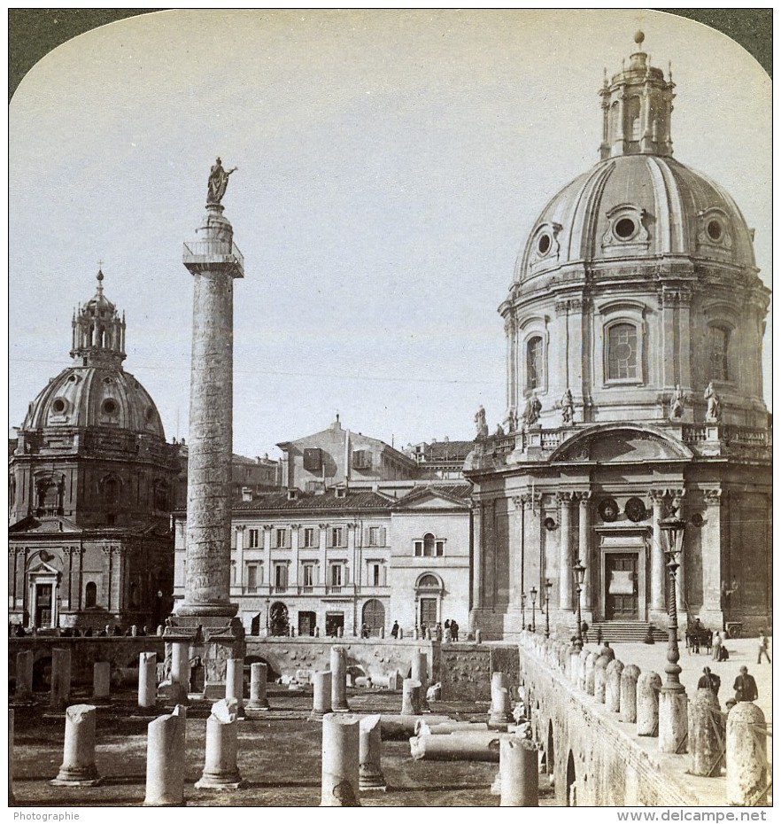 Italie Rome Roma Forum De Trajan Ancienne Photo Stereo Underwood 1900 - Stereoscopic