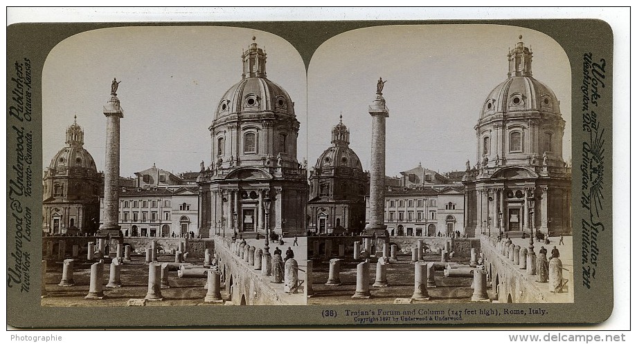 Italie Rome Roma Forum De Trajan Ancienne Photo Stereo Underwood 1900 - Stereoscopic